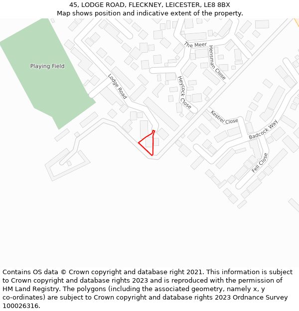 45, LODGE ROAD, FLECKNEY, LEICESTER, LE8 8BX: Location map and indicative extent of plot