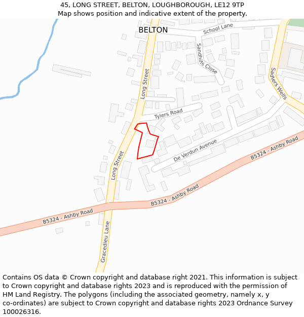 45, LONG STREET, BELTON, LOUGHBOROUGH, LE12 9TP: Location map and indicative extent of plot