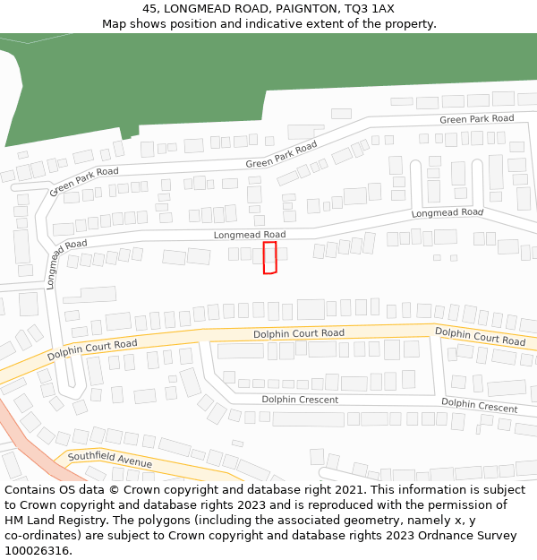 45, LONGMEAD ROAD, PAIGNTON, TQ3 1AX: Location map and indicative extent of plot
