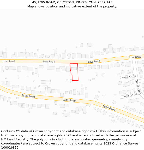 45, LOW ROAD, GRIMSTON, KING'S LYNN, PE32 1AF: Location map and indicative extent of plot