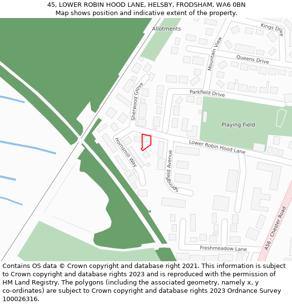45, LOWER ROBIN HOOD LANE, HELSBY, FRODSHAM, WA6 0BN: Location map and indicative extent of plot