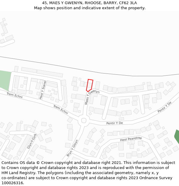 45, MAES Y GWENYN, RHOOSE, BARRY, CF62 3LA: Location map and indicative extent of plot