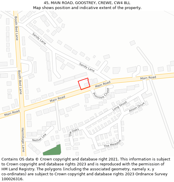 45, MAIN ROAD, GOOSTREY, CREWE, CW4 8LL: Location map and indicative extent of plot