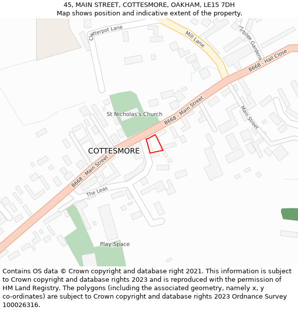 45, MAIN STREET, COTTESMORE, OAKHAM, LE15 7DH: Location map and indicative extent of plot