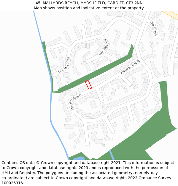 45, MALLARDS REACH, MARSHFIELD, CARDIFF, CF3 2NN: Location map and indicative extent of plot