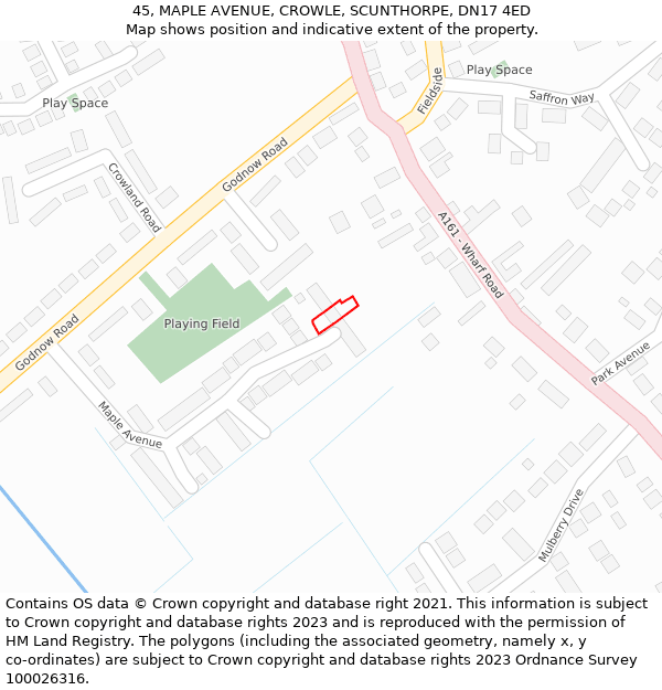 45, MAPLE AVENUE, CROWLE, SCUNTHORPE, DN17 4ED: Location map and indicative extent of plot