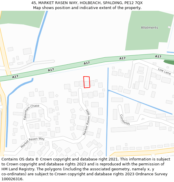 45, MARKET RASEN WAY, HOLBEACH, SPALDING, PE12 7QX: Location map and indicative extent of plot