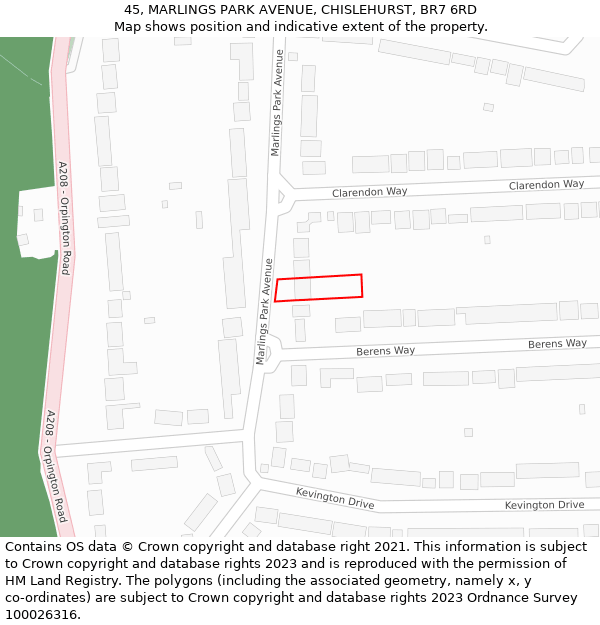 45, MARLINGS PARK AVENUE, CHISLEHURST, BR7 6RD: Location map and indicative extent of plot