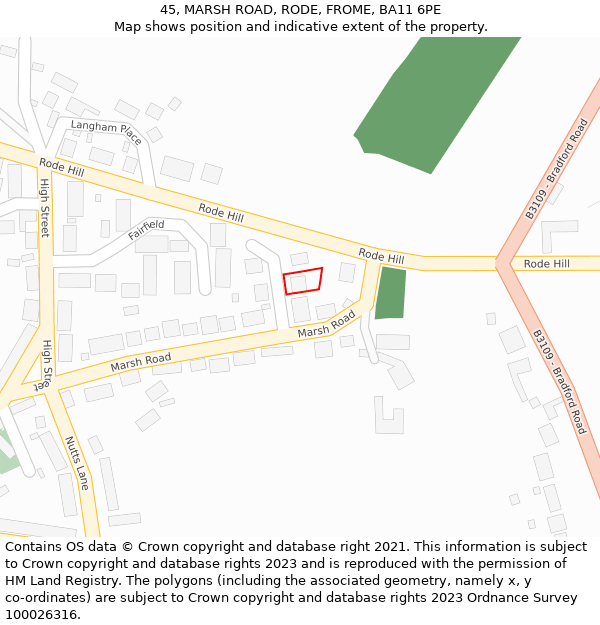 45, MARSH ROAD, RODE, FROME, BA11 6PE: Location map and indicative extent of plot