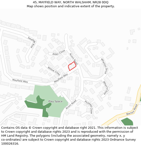 45, MAYFIELD WAY, NORTH WALSHAM, NR28 0DQ: Location map and indicative extent of plot