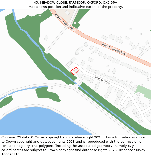 45, MEADOW CLOSE, FARMOOR, OXFORD, OX2 9PA: Location map and indicative extent of plot