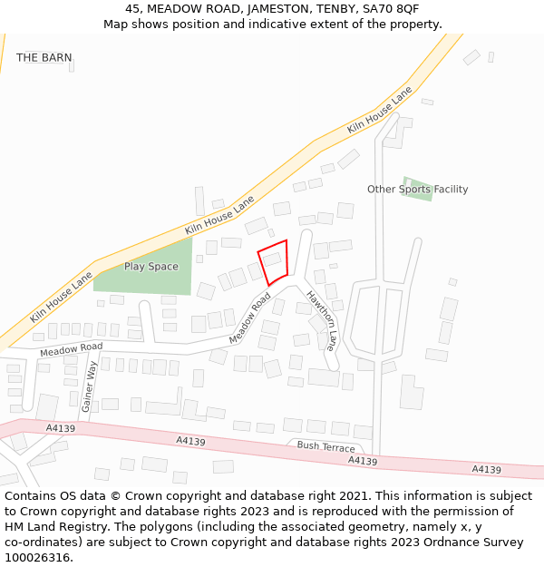 45, MEADOW ROAD, JAMESTON, TENBY, SA70 8QF: Location map and indicative extent of plot