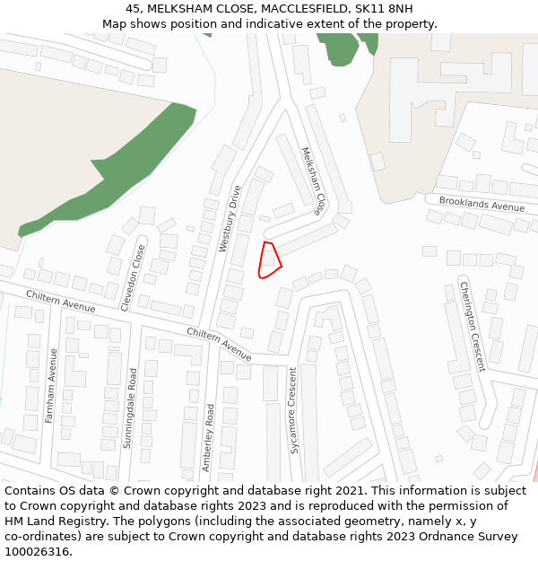 45, MELKSHAM CLOSE, MACCLESFIELD, SK11 8NH: Location map and indicative extent of plot