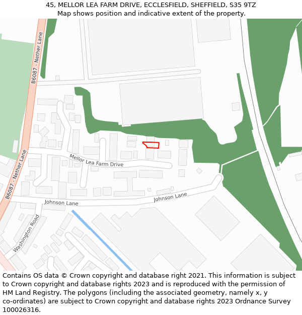 45, MELLOR LEA FARM DRIVE, ECCLESFIELD, SHEFFIELD, S35 9TZ: Location map and indicative extent of plot