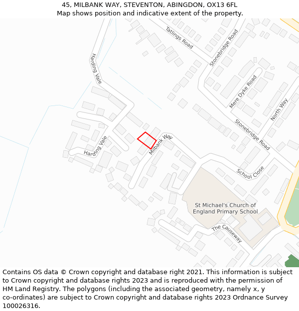 45, MILBANK WAY, STEVENTON, ABINGDON, OX13 6FL: Location map and indicative extent of plot