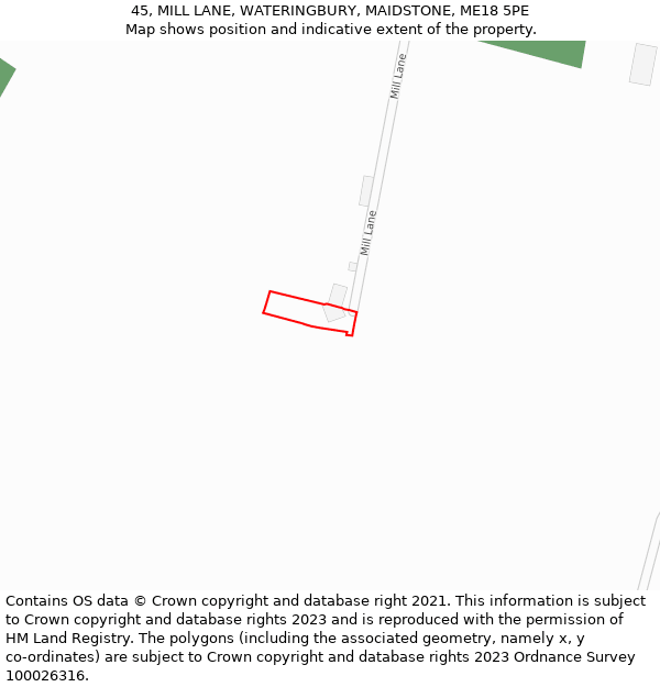 45, MILL LANE, WATERINGBURY, MAIDSTONE, ME18 5PE: Location map and indicative extent of plot