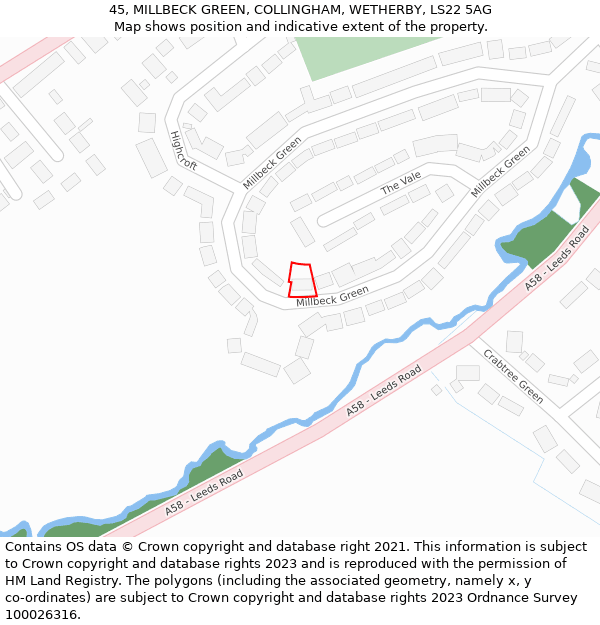 45, MILLBECK GREEN, COLLINGHAM, WETHERBY, LS22 5AG: Location map and indicative extent of plot