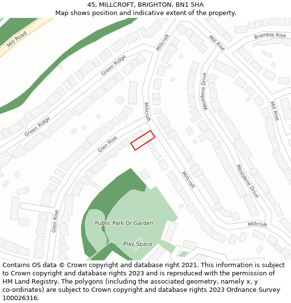 45, MILLCROFT, BRIGHTON, BN1 5HA: Location map and indicative extent of plot