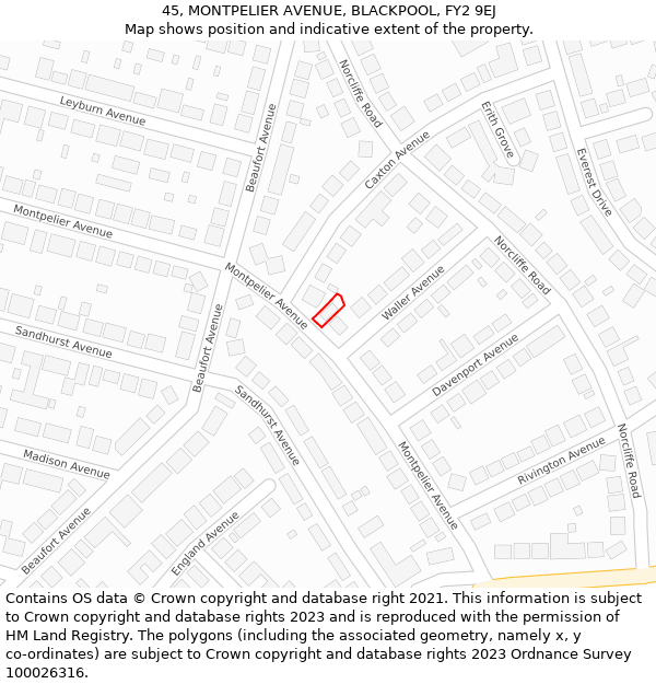 45, MONTPELIER AVENUE, BLACKPOOL, FY2 9EJ: Location map and indicative extent of plot