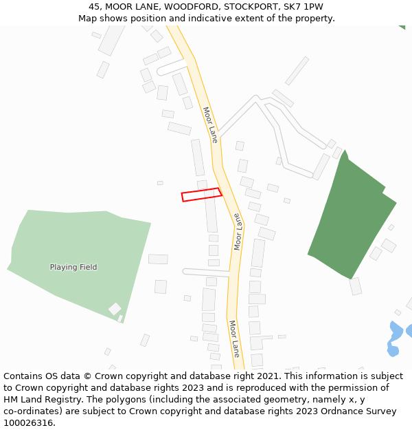 45, MOOR LANE, WOODFORD, STOCKPORT, SK7 1PW: Location map and indicative extent of plot