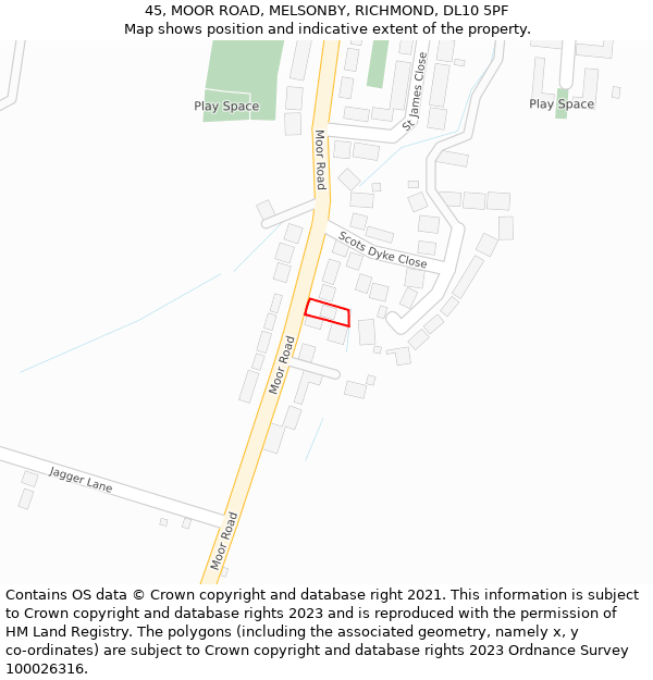 45, MOOR ROAD, MELSONBY, RICHMOND, DL10 5PF: Location map and indicative extent of plot