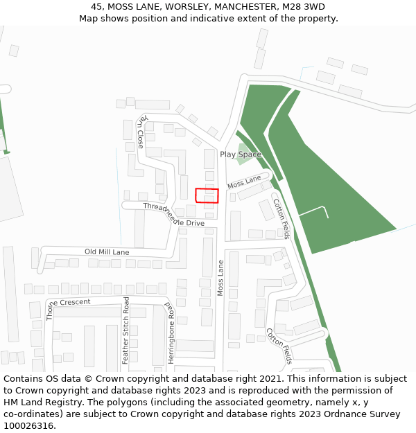45, MOSS LANE, WORSLEY, MANCHESTER, M28 3WD: Location map and indicative extent of plot