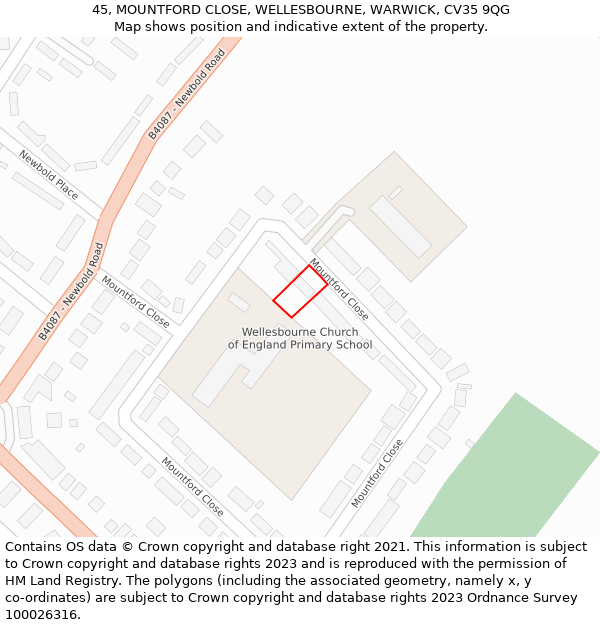 45, MOUNTFORD CLOSE, WELLESBOURNE, WARWICK, CV35 9QG: Location map and indicative extent of plot