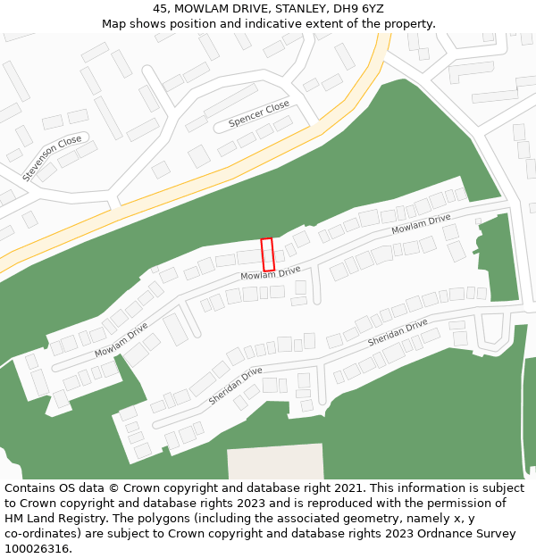 45, MOWLAM DRIVE, STANLEY, DH9 6YZ: Location map and indicative extent of plot