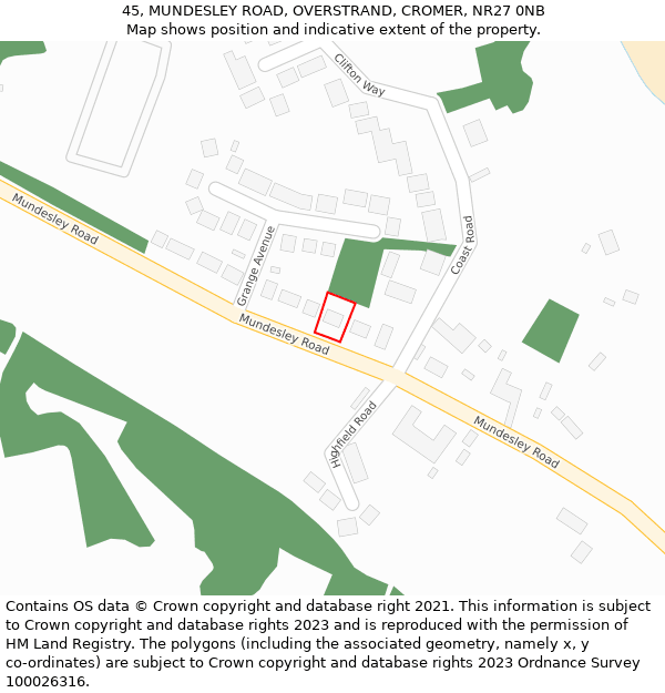 45, MUNDESLEY ROAD, OVERSTRAND, CROMER, NR27 0NB: Location map and indicative extent of plot