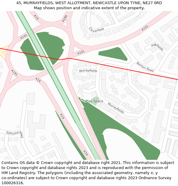45, MURRAYFIELDS, WEST ALLOTMENT, NEWCASTLE UPON TYNE, NE27 0RD: Location map and indicative extent of plot