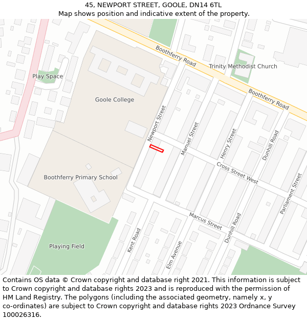 45, NEWPORT STREET, GOOLE, DN14 6TL: Location map and indicative extent of plot