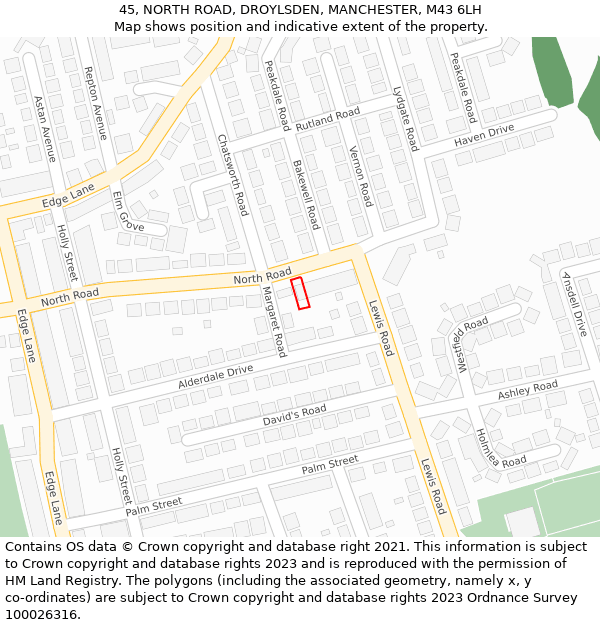 45, NORTH ROAD, DROYLSDEN, MANCHESTER, M43 6LH: Location map and indicative extent of plot