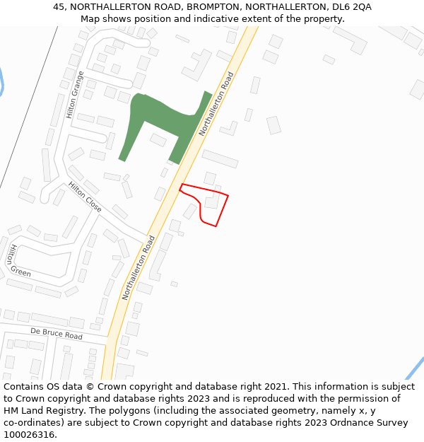 45, NORTHALLERTON ROAD, BROMPTON, NORTHALLERTON, DL6 2QA: Location map and indicative extent of plot