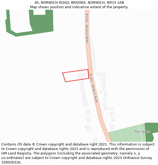 45, NORWICH ROAD, BROOKE, NORWICH, NR15 1AB: Location map and indicative extent of plot
