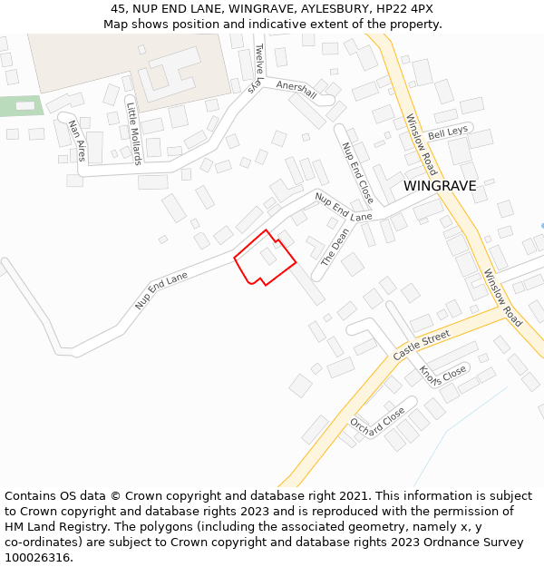 45, NUP END LANE, WINGRAVE, AYLESBURY, HP22 4PX: Location map and indicative extent of plot