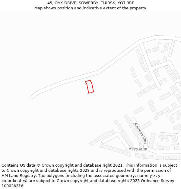 45, OAK DRIVE, SOWERBY, THIRSK, YO7 3RF: Location map and indicative extent of plot