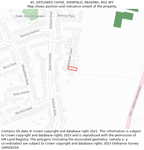 45, OATLANDS CHASE, SHINFIELD, READING, RG2 9FY: Location map and indicative extent of plot