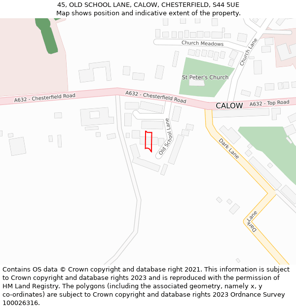 45, OLD SCHOOL LANE, CALOW, CHESTERFIELD, S44 5UE: Location map and indicative extent of plot