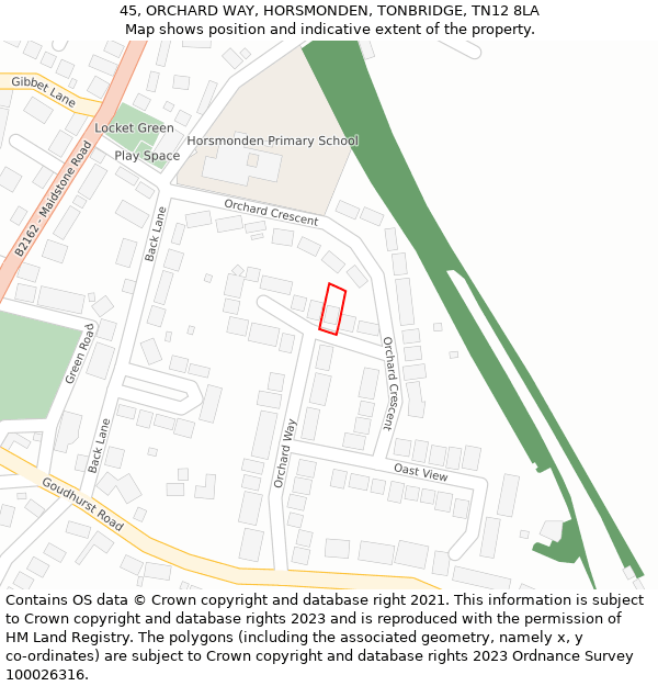 45, ORCHARD WAY, HORSMONDEN, TONBRIDGE, TN12 8LA: Location map and indicative extent of plot