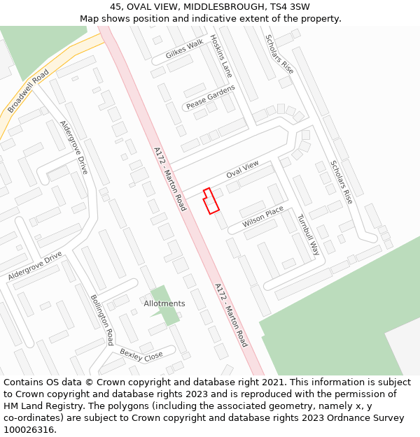 45, OVAL VIEW, MIDDLESBROUGH, TS4 3SW: Location map and indicative extent of plot