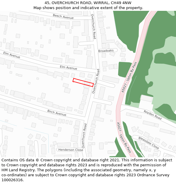 45, OVERCHURCH ROAD, WIRRAL, CH49 4NW: Location map and indicative extent of plot