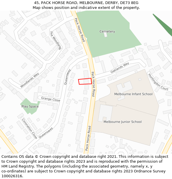 45, PACK HORSE ROAD, MELBOURNE, DERBY, DE73 8EG: Location map and indicative extent of plot