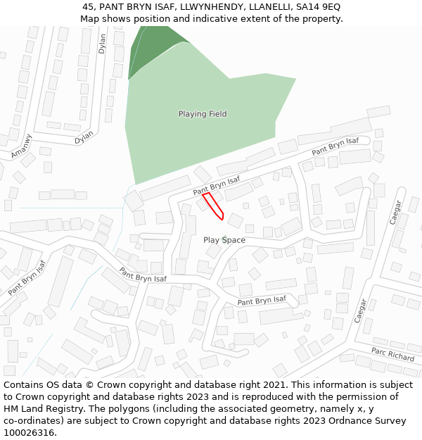 45, PANT BRYN ISAF, LLWYNHENDY, LLANELLI, SA14 9EQ: Location map and indicative extent of plot