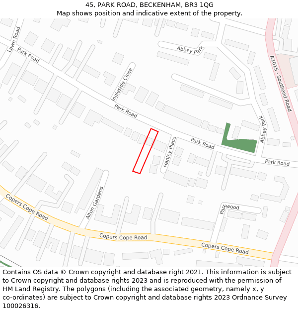 45, PARK ROAD, BECKENHAM, BR3 1QG: Location map and indicative extent of plot