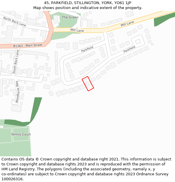 45, PARKFIELD, STILLINGTON, YORK, YO61 1JP: Location map and indicative extent of plot