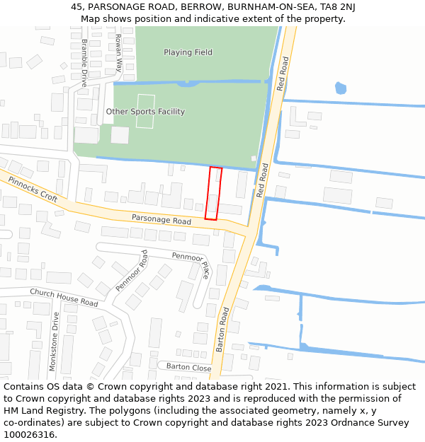 45, PARSONAGE ROAD, BERROW, BURNHAM-ON-SEA, TA8 2NJ: Location map and indicative extent of plot