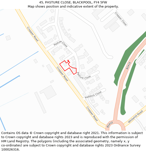 45, PASTURE CLOSE, BLACKPOOL, FY4 5FW: Location map and indicative extent of plot