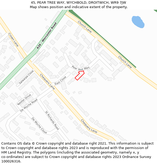 45, PEAR TREE WAY, WYCHBOLD, DROITWICH, WR9 7JW: Location map and indicative extent of plot