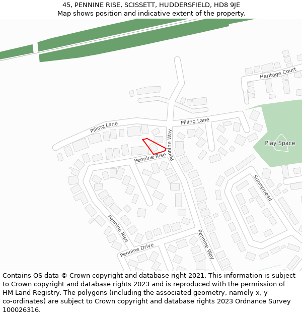 45, PENNINE RISE, SCISSETT, HUDDERSFIELD, HD8 9JE: Location map and indicative extent of plot