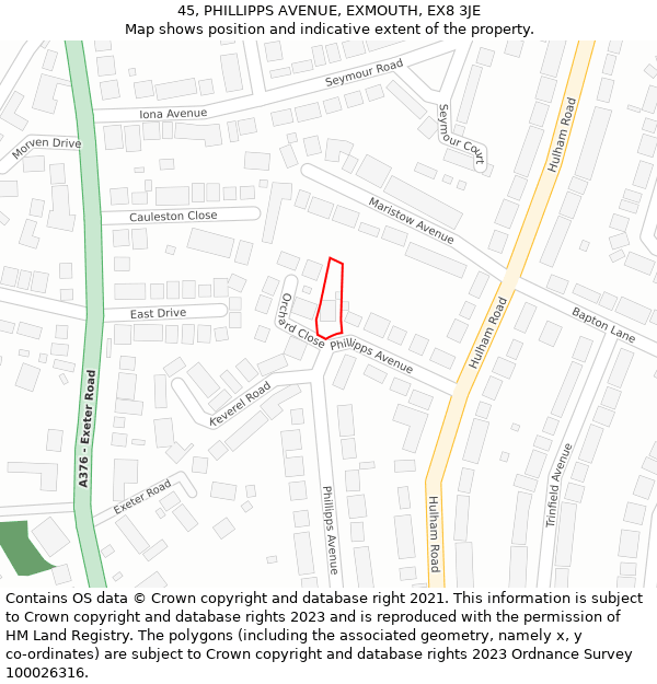 45, PHILLIPPS AVENUE, EXMOUTH, EX8 3JE: Location map and indicative extent of plot